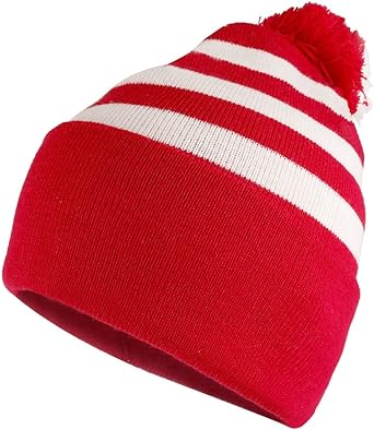 Photo 1 of Armycrew Red White Striped Pom Pom Cuff Beanie Hat - Red White Stripe - 1 Pack 