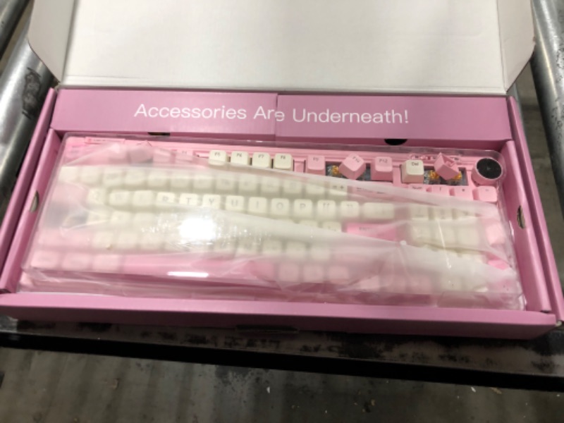 Photo 2 of EPOMAKER RT100 97 Keys Gasket BT5.0/2.4G/USB-C Mechanical Keyboard with Customizable Display Screen, Knob, Hot Swappable Socket, 5000mAh Battery for Win/Mac(RT100 Pink, Sea Salt Silent Switch) Sea Salt Silent Switch RT100 Pink