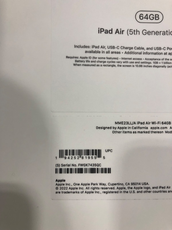 Photo 3 of Apple iPad Air (5th Generation): with M1 chip, 10.9-inch Liquid Retina Display, 64GB, Wi-Fi 6, 12MP front/12MP Back Camera, Touch ID, All-Day Battery Life – Purple WiFi Purple 64GB