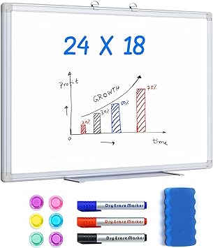 Photo 1 of Magnetic White Board 24 x 18 Dry Erase Board Wall Hanging Whiteboard with 3 Dry Erase Pens, 1 Dry Eraser, 6 Magnets, 2' x 1.5' Message Scoreboard for School Home Office 