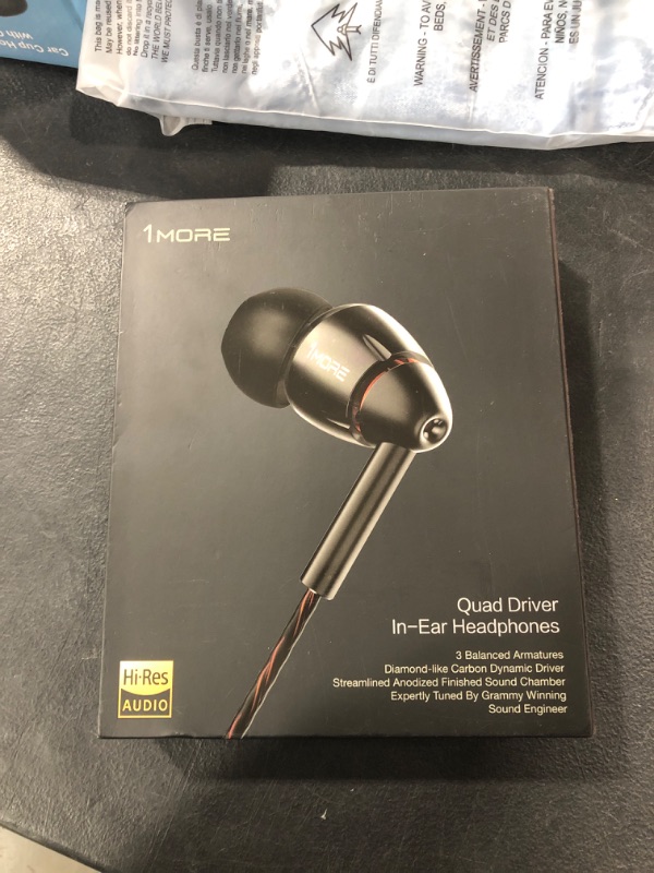 Photo 3 of 1MORE Quad Driver in-Ear Earphones Hi-Res High Fidelity Headphones Warm Bass, Spacious Reproduction, High Resolution, Mic in-Line Remote Smartphones/PC/Tablet - Silver/Gray