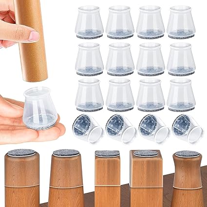 Photo 1 of 16 Piece Protective Caps for Chair Legs,Durable Silicone Chair Leg Caps with Felt Pads Prevents Noise,No Scratches,Non-Slip Chair Leg Protector for Hardwood (Fit:35mm-45mm, Transparent) 