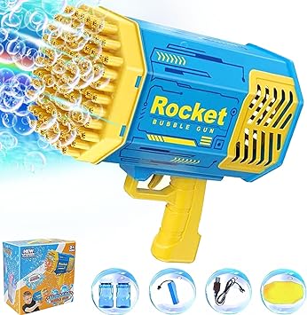 Photo 1 of Bubble Gun Blaster?Bubble Machine Gun 69 Holes with Colorful Lights, Rocket Bubble Gun for Kids Adults, Bubble Makers Fun Gifts for Outdoor Indoor Birthday Christmas Party?Blue? 