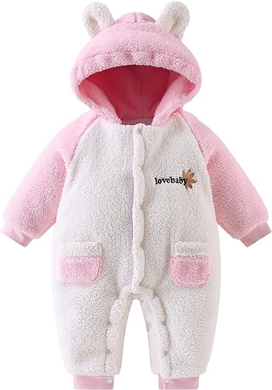 Photo 1 of Baby Girl  Winter Bear Snowsuit Toddler Girl Fleece Suit Infant Warm Jumpsuit Coat