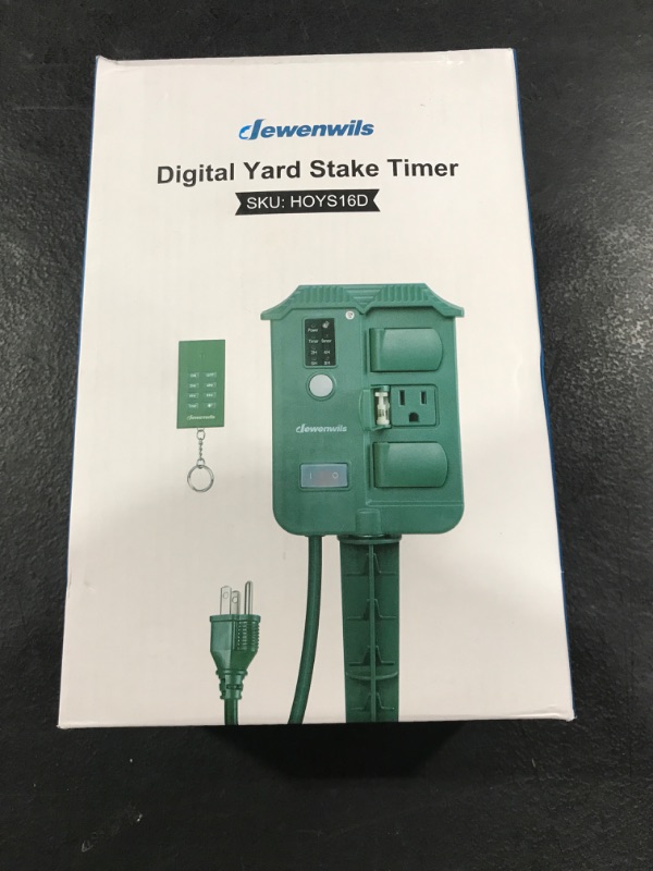 Photo 1 of DEWENWILS Outdoor Power Stake Timer Waterproof, 100FT Wireless Remote Control, 6 Grounded Outlets, 6FT Extension Cord, Photocell Dusk to Dawn for Pool Pump, Fountain, UL Listed