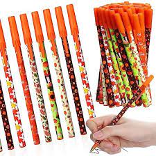 Photo 2 of Yeaqee Fall Themed Pens Thanksgiving Pens Maple Leaf Autumn Pumpkin Pen Wood Scarecrow Pens for Thanksgiving Party Fall Harvest Autumn Gift School Supplies, 6 Styles (48 Pcs)