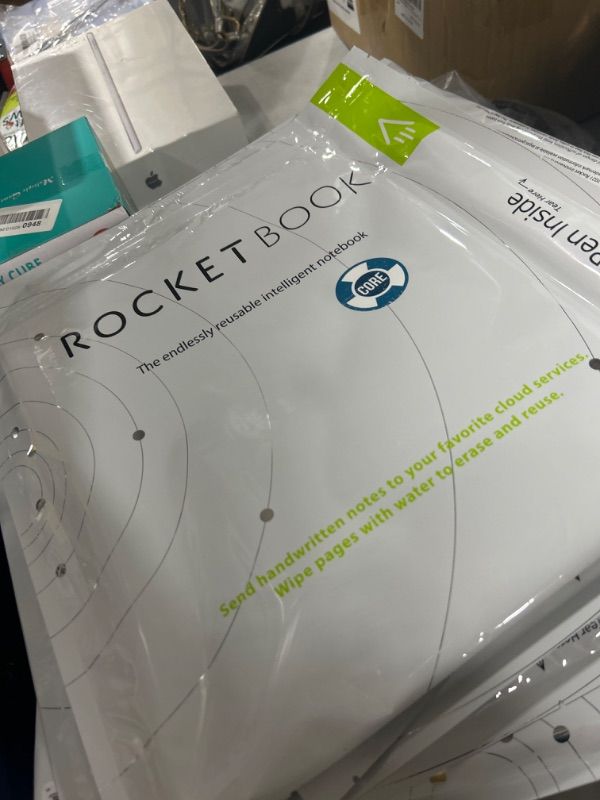 Photo 1 of Rocketbook Smart Reusable Notebook & Beacons - Digitize Your Whiteboard - Reusable Stickers To Upload Your Whiteboard Notes To The Cloud with Carrying Case (1 Pack), BEA-A4-K Midnight Blue Letter Notebook + Stickers