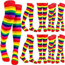 Photo 1 of 10 Pairs Rainbow Gay Pride Striped Socks Clown High Knee Stockings for Women Men Kids Cosplay Party