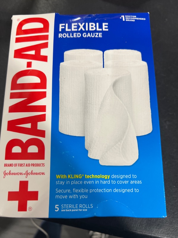 Photo 2 of Band-Aid Brand of First Aid Products Flexible Rolled Gauze Dressing for Minor Wound Care, Soft Padding and Instant Absorption, Sterile Kling Rolls, 4 Inches by 2.1 Yards, Value Pack, 5 ct