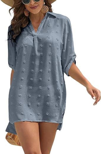 Photo 1 of ANGGREK Women's Swimsuit Cover Up Shirt Button Down Shirts Bathing Suit Bikini Swimwear Beachwear Beach Dress
xl