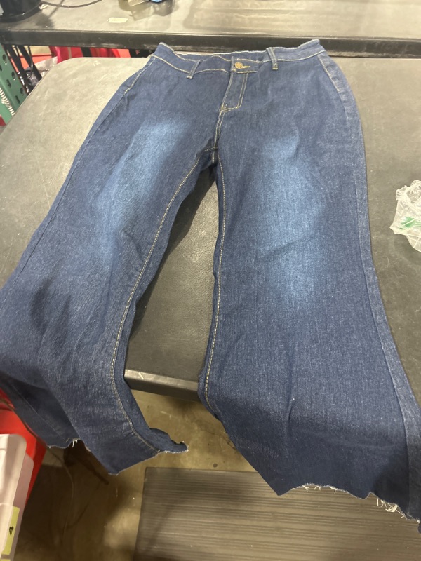 Photo 2 of Bell Bottom Jeans for Women Ripped High Waisted Classic Flared Denim Pants Large Dark Blue-bfdi size l 