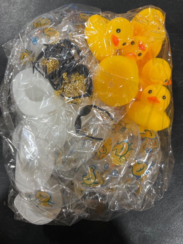Photo 2 of 12 Pcs Cowboy Rubber Duck Bulk Dashboard Duck Mini Car Yellow Duckies Bath Toys Party Favor with Mini Hat Swim Circle Necklace Sunglasses Duck Decor for Baby Shower Birthday Swimming Supplies