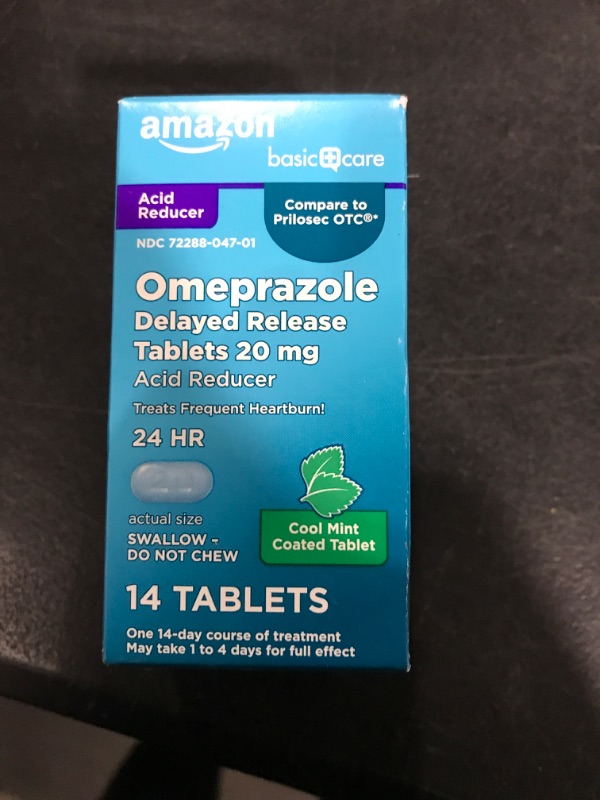 Photo 2 of Amazon Basic Care Omeprazole Delayed Release Tablets 20 mg, Cool Mint, Acid Reducer, Treats Frequent Heartburn, 14 Count Cool Mint 14 Count (Pack of 1) exp 1/2024