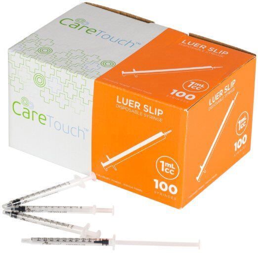 Photo 1 of 1ml Syringe Only - 100 Sterile Syringes by Care Touch (No Needle) (1ml Luer Slip Tip, 100)