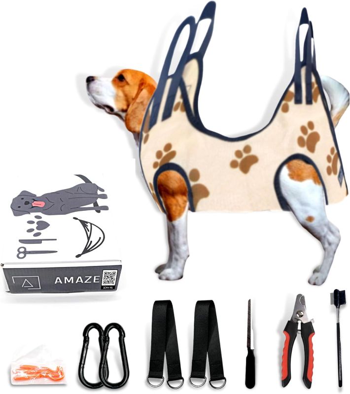 Photo 1 of Amaze Dog Grooming Hammock, Dog Grooming Harness, Dog Hammock for Nail Trimming, Dog Hammock with Dog Comb Hair, Dog Sling for Dogs, Cats & Pets, Grooming Hammock with Straps & Dog Nail Trimmer 