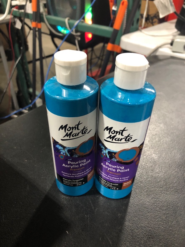 Photo 2 of MONT MARTE Premium Pouring Acrylic Paint, 240ml (8.11oz), Phthalo Turquoise, Pre-Mixed Acrylic Paint, Suitable for a Variety of Surfaces Including Stretched Canvas, Wood, MDF and Air Drying Clay. PACK OF 2 