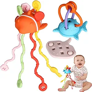 Photo 1 of Fu Store Baby Toys 12-18 Months - Baby Sensory Toys Silicone Pull String Toys, 3 Fish 7 Strings, Boy Girl Baby Activity Toy for Toddlers 1-3 Travel Toys Motor Skills Toys for Babies Gifts