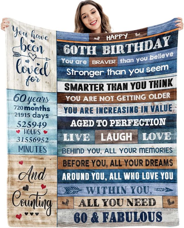 Photo 1 of 60th Birthday Gifts for Women, 60th Birthday Decorations for Men, 60th Birthday Gift for Men, Blankets for Men, 60 Year Old Gifts for Men, Mens 60th Birthday Gift Ideas Soft Throw Custom Blanket