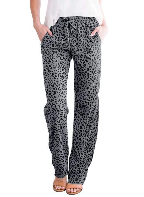 Photo 1 of Acelitt Womens Casual Pants Straight Leg Drawstring Elastic High Waist Loose Comfy Trousers with Pockets Medium C-zzzleopard01