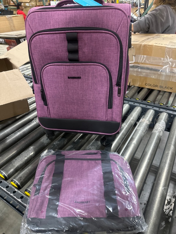 Photo 2 of 2 Piece Luggage Sets, BAGSMART Expandable Carry on Luggage Airline Approved, Lightweight Carry on Suitcase with Spinner Wheels, Family Travel Suitcase Set with Duffle Bag Enigmatic Violet