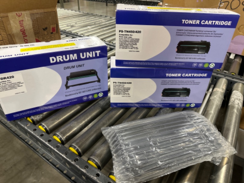 Photo 1 of DRUM UNIT FOR BROTHER HL-2240H;-2240D/DCP-7060D/DCP-7065DNHL - TONER CARTRIDGE X2 PLUS ANOTHER UNKNOWN ITEM. TOTAL 4 ITEMS IN BOX. 