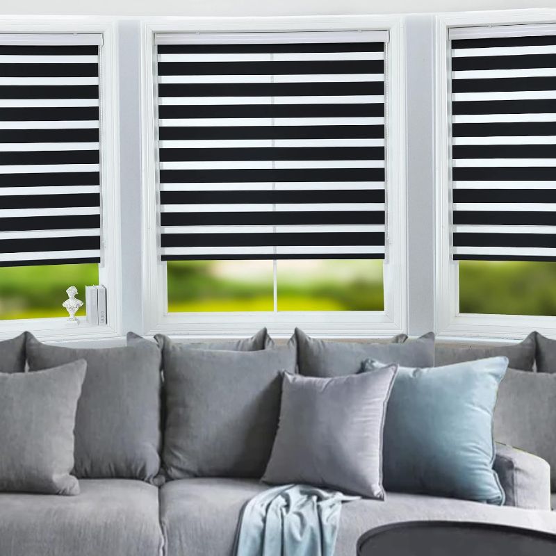 Photo 1 of ALLBRIGHT Zebra Blinds for Day and Night,Dual Layer Zebra Roller Shades,Light Filtering Room Darkening Sheer,Textured Roll Up Blinds,Easy to Install,Light Control,Black,22" W x 64 H
