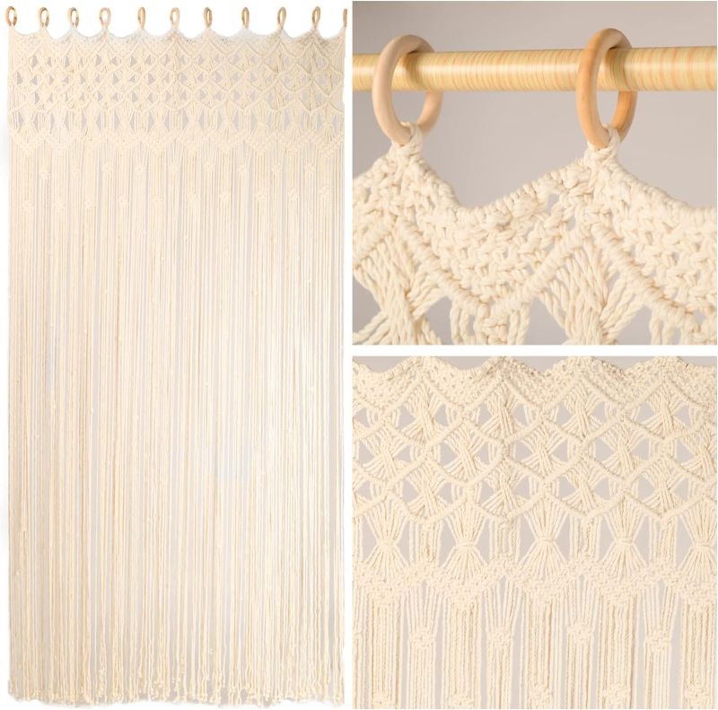 Photo 1 of  Curtains for Doorways, Door Window Curtains, Macromay Wall Decor, Macrame Curtain Panel, Macrame Door Curtains Boho Wedding Decor, Macrame Wedding Backdrop, Wood Ring