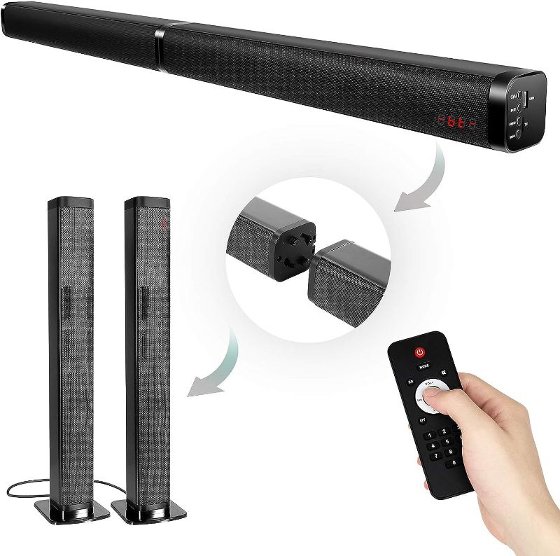 Photo 2 of NA TV Sound bar, Bluetooth soundbar Speaker for tv with Surround Sound Home Theater System combinable Desgin, 4 Driver Speakers?tv/pc/Phone/Tablet Connection Remote Control?Wall Mountable