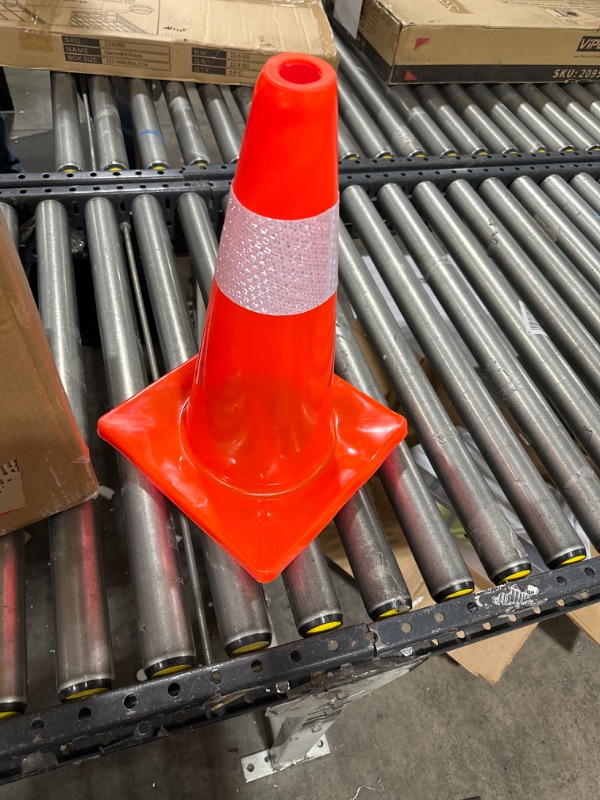 Photo 2 of 12 Pack 18" Traffic Cones Safety Road Parking Cones Weighted Hazard PVC Cones Construction Cones for Traffic Fluorescent Orange with w/4" Reflective Strips Collar Plastic Safety Signs (12)