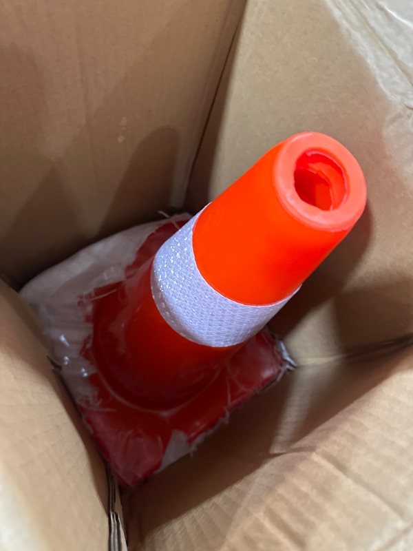 Photo 3 of 12 Pack 18" Traffic Cones Safety Road Parking Cones Weighted Hazard PVC Cones Construction Cones for Traffic Fluorescent Orange with w/4" Reflective Strips Collar Plastic Safety Signs (12)