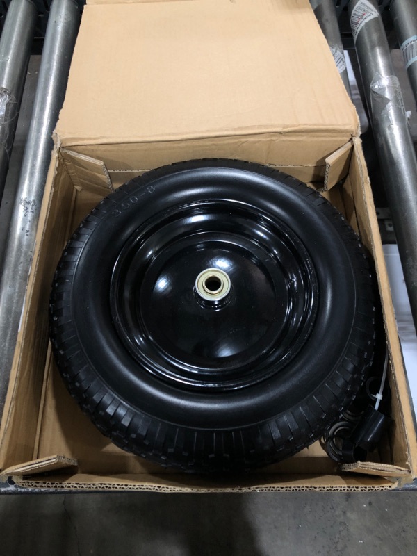 Photo 2 of 14.5" Wheelbarrow Tire, 3.50-8" Flat-free Solid Tire and Wheel with 5/8" Axle Bore Hole, 3-6" Centered Hub for Wheelbarrow 