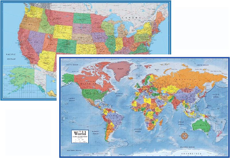 Photo 1 of 24x36 World and USA Classic Premier 3D Two Wall Map Set (Laminated) 