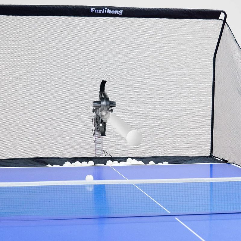 Photo 1 of  Furlihong 3804BH Ping Pong Table Tennis Robot with Ball Recycling Net, Feed Frequency and Angle Adjustable, 8 Spin Modes Available, Oscillate and Still Mode, AC or Battery Powered 