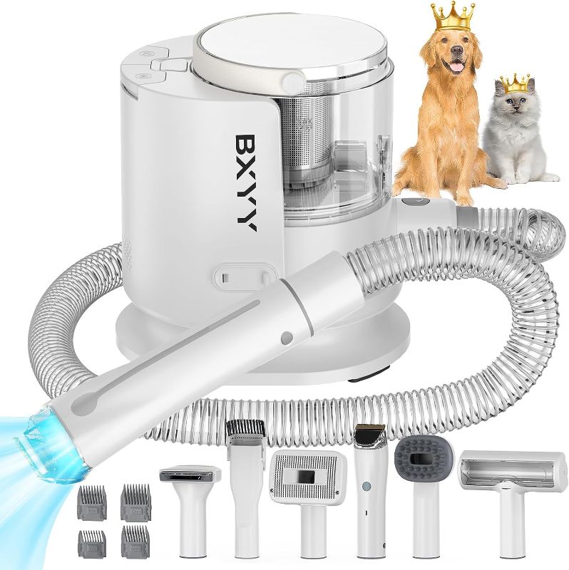 Photo 1 of Dog Grooming Kit & Vacuum Suction 99.99% Pet Hair, Dog Grooming Clippers with 6 Pet Grooming Tools for Shedding Pet Hair,1.5L Dust Cup dog grooming vacuum for shedding,Dogs Cats &Home Cleaning,White
