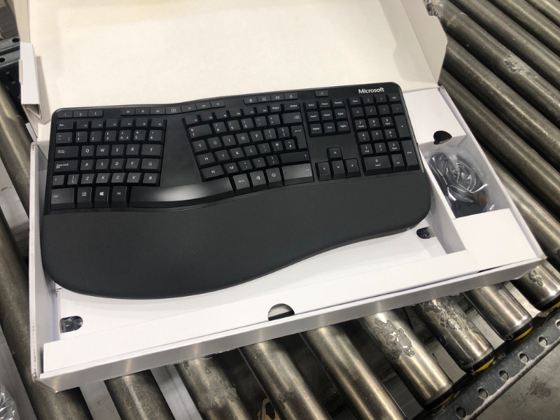 Photo 2 of Microsoft Ergonomic Desktop - Black - Wired, Comfortable, Ergonomic Keyboard and Mouse Combo, with Cushioned Wrist and Palm Support. Split Keyboard. Dedicated Office Key.