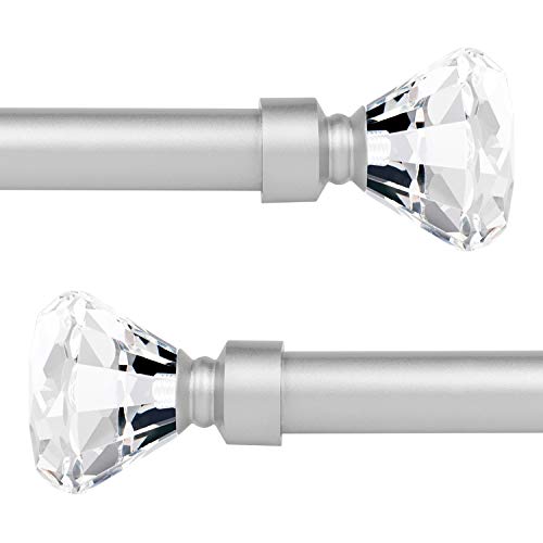 Photo 1 of 2 Pack 1" Diameter Standard Decorative Window Curtain Rod, Adjustable Length from 48 to 86 Inches, Cafe Window Rods with Crystal Diamond Finials, Satin Nickel