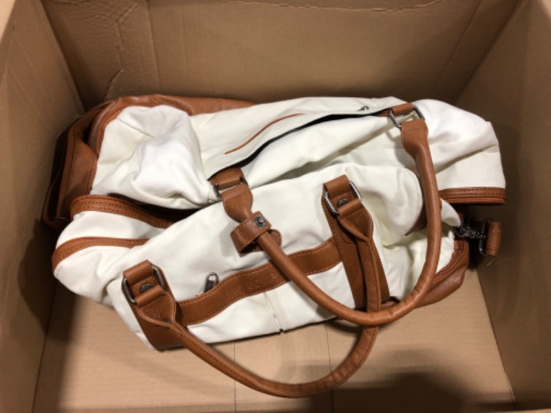 Photo 1 of BOVIP Weekender Bag Overnight Bag Large Canvas Travel Bag Duffel Bag with Shoe Compartment Carry On Tote for Women 3-IN-1 Beige A1-Beige Set