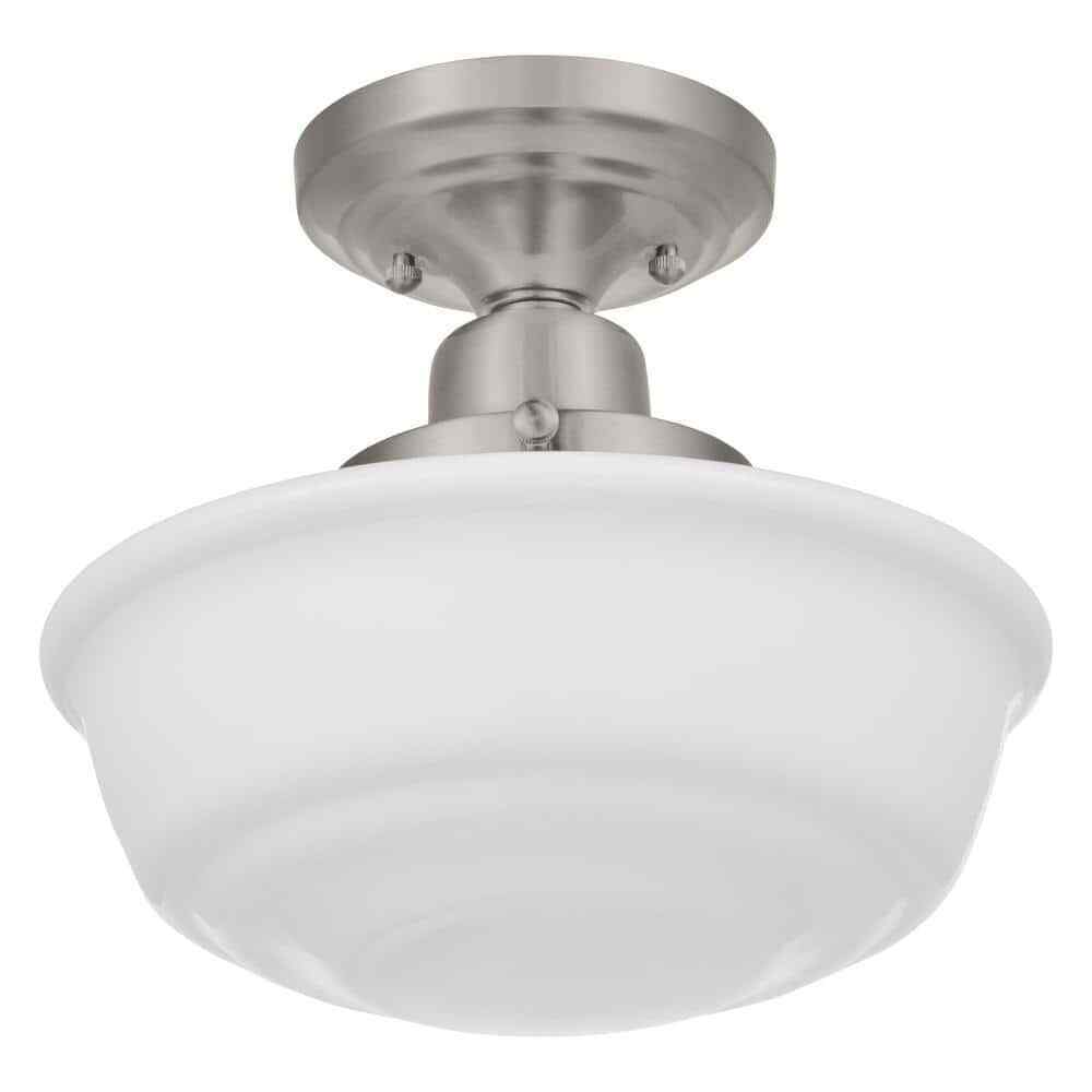 Photo 1 of  Hampton Bay Belvedere Park 11 in. 1-Light Brushed Nickel Farmhouse Ceiling Light