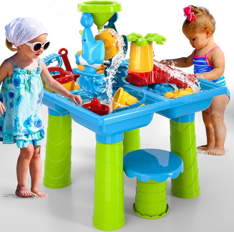 Photo 1 of Bennol Sand and Water Table, 4 in 1 Outdoor Sand Water Play Table Beach Toys for Toddlers Kids Boys Girls, Outdoor Activity Summer Toys for Toddlers Age 1-3 3-5
