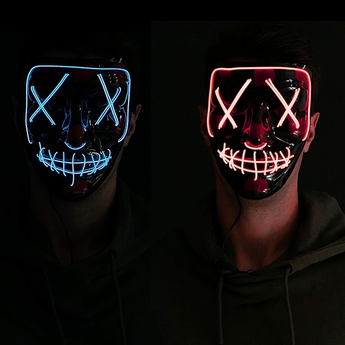 Photo 1 of 2 Pcs Halloween Led Masks Light Up Scary Mask with 3 Lighting Modes for Halloween Cosplay Costume and Party Supplies 