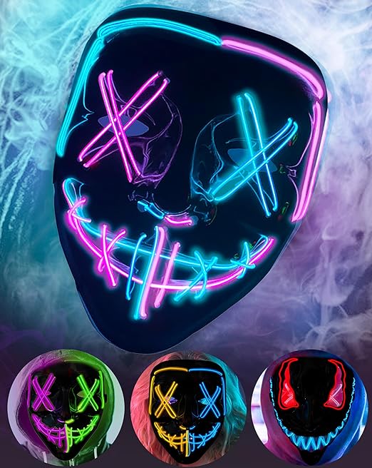 Photo 1 of BOMLY Halloween Purge Mask Light Up Scary Mask EL Wire LED Mask for Festival Party Gifts 