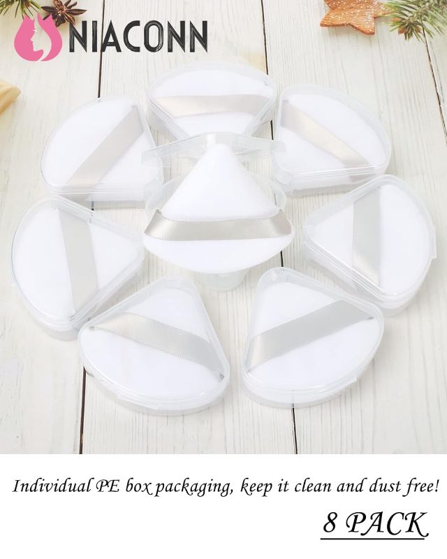 Photo 1 of 3 PACK NIACONN 8 Pcs Soft Velour Triangle Powder Puff + 8 PE Boxes, Reusable Makeup Puff for Face Loose Powder (White)