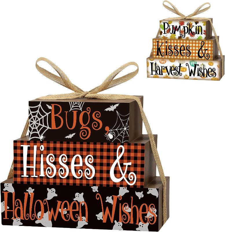 Photo 1 of 
Reversible Fall Halloween Decorations Wooden Sign, Vintage Double-Sided Fall Halloween Farmhouse Table Decor, Fall Halloween Festive Haunted House Decor