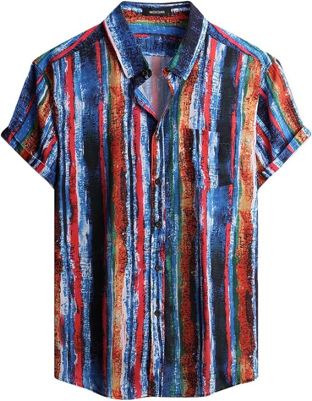 Photo 1 of Mens Casual Button Down Shirts Short Sleeve Striped XL 