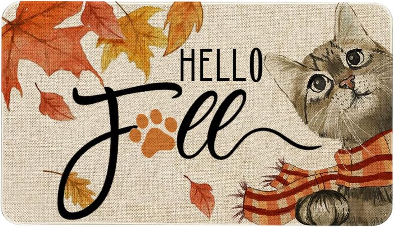 Photo 1 of 
Roszwtit Hello Fall Door Mat 30 X 17 Inch Fall Cat Doormat Indoor Outdoor Entrance Floor Mat Non Slip Autumn Thanksiving Decor Rubber Welcome Mats