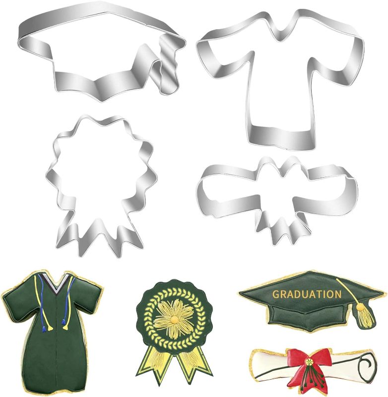 Photo 1 of 
UOUYOO 4 Piece Cookie Cutters Graduation Cookie Cutter Stainless Steel Cookie Molds Set with Graduation Cap,Graduation Gown and Diploma,medal