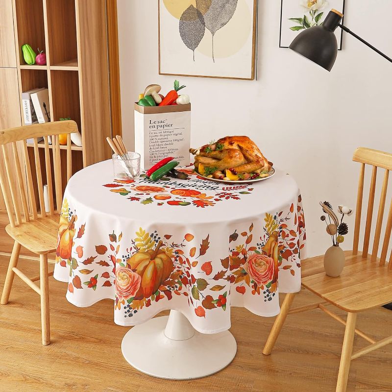 Photo 1 of 
TOMORO Round Thanksgiving Tablecloth - Waterproof, Wrinkle Resistant and Washable Tablecloth Fall Themed Table Cover for Holiday Dinner Party Decoration