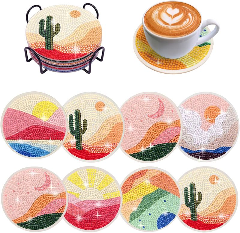 Photo 1 of 
8 Pcs Diamond Painting Coasters with Holder, Landscape Diamond Art Coasters for Adults, Diamond Painting Kits for Kids Beginners, DIY Diamond Coaster Kits