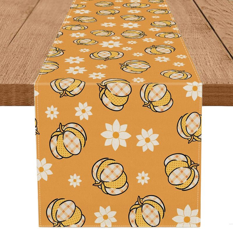 Photo 1 of 
Fall Table Runner Buffalo Plaid Pumpkin Flower Orange Seasonal Autumn