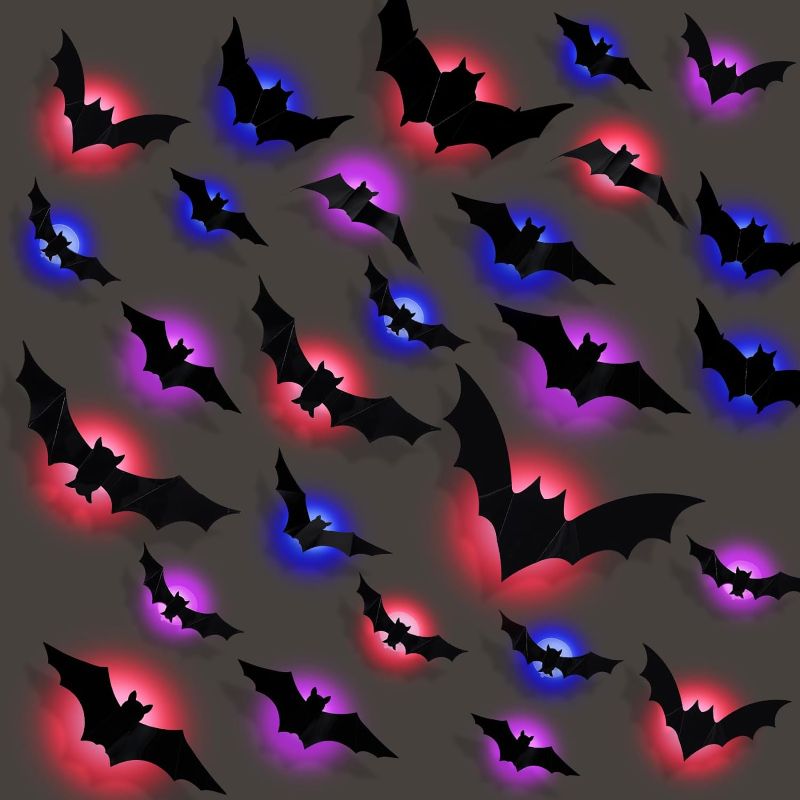 Photo 1 of 
Halloween Decorations LED Bats Light Wall Decor 10 Styles 3D Halloween Bat Sticker Lights Waterproof PVC Bat Stickers for Halloween Party Supplies Creepy